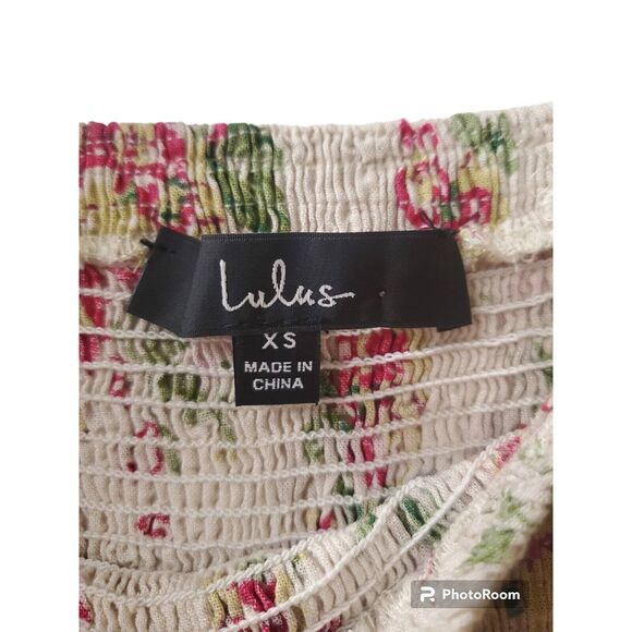 LULUS Tan Floral Ruffle Crop Top XS - Picture 2 of 3